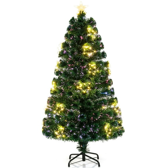 Gymax 5 FT Artificial Xmas Tree w/ 170 Branch Tips 257 Warm White LED Lights