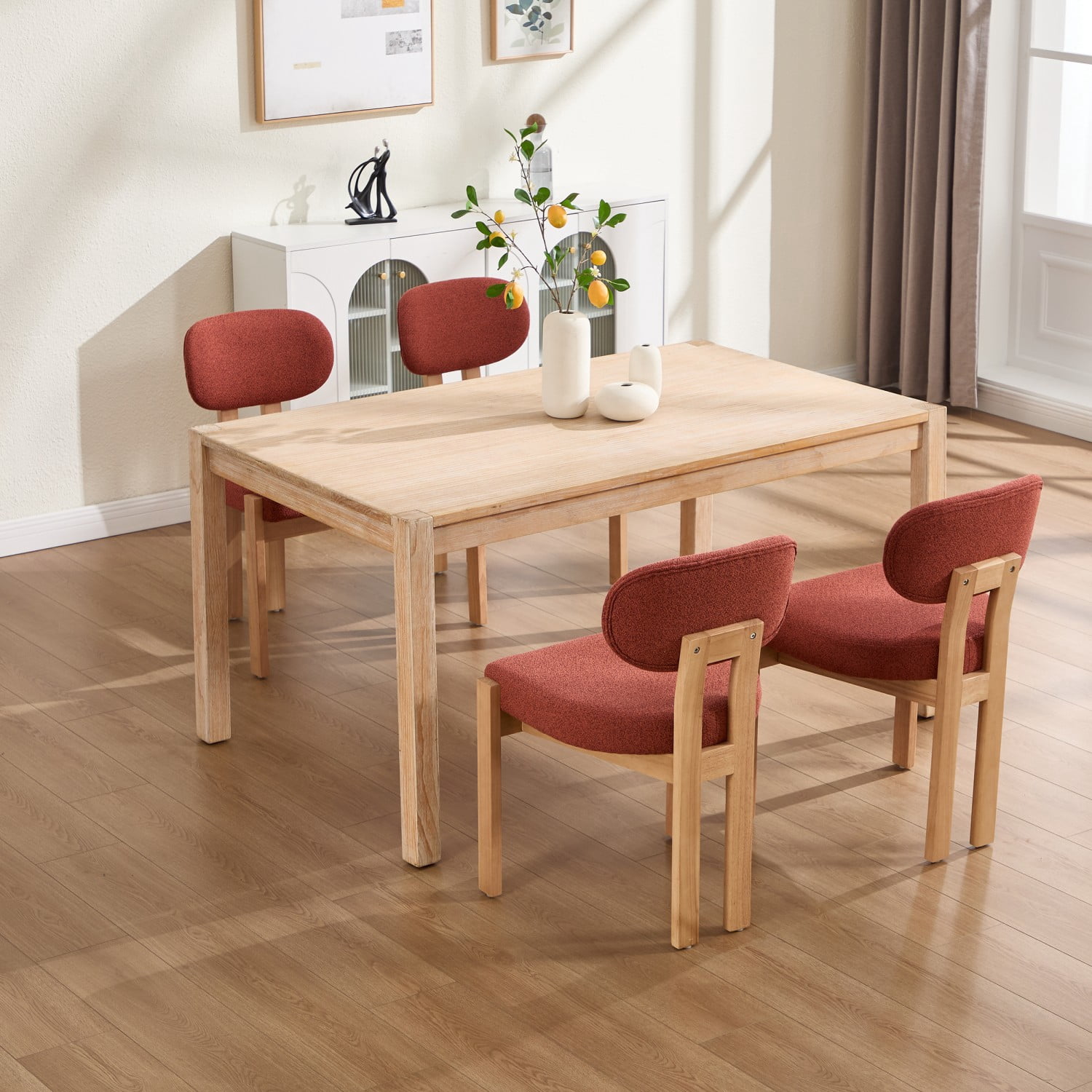 Dining Chairs Set of 2, Chenille Upholstered Wood Kitchen Chairs, 3.95" Thick Foam Cushion Wingback Dining Room Chairs, Dark Orange