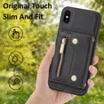 thumbnail image 3 of Wallet Case for iPhone XR, Classic Lychee Texture PU Leather Purse Case with Accordion Card Slots, Protective Crossbody Flip Cover with Zipper Shoulder Strap Lanyard for iPhone XR, Black, 3 of 8