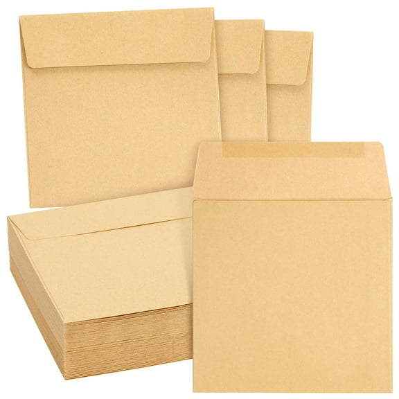 Juvale 60 Pc Square Brown Paper Envelopes - 5.5 x 5.5 in Flat Flap - Thick Natural Paper - For Wedding Card & Birthday Card