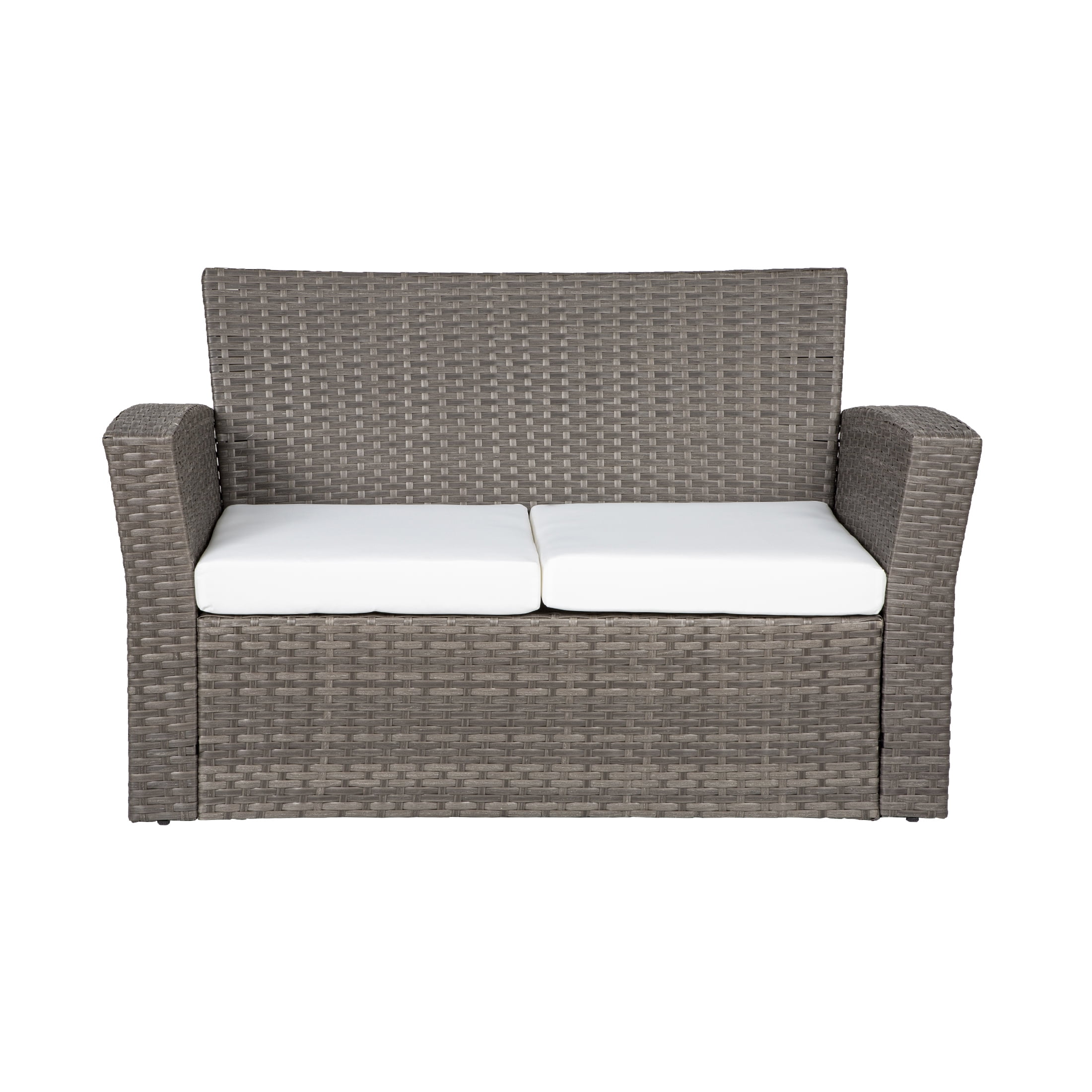 GARDEN 4-Piece Outdoor Rattan Wicker Patio Conversation Sets with Coffee Table & Cushion, Gray and White