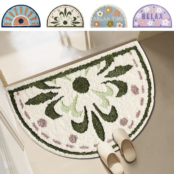 Yyuenw Bath Rug, Semicircle Absorbent Bathroom Floor Mat Thickened Non Slip Carpet Bathroom Restroom Toilet Doorway Foot Mat, Home Decor