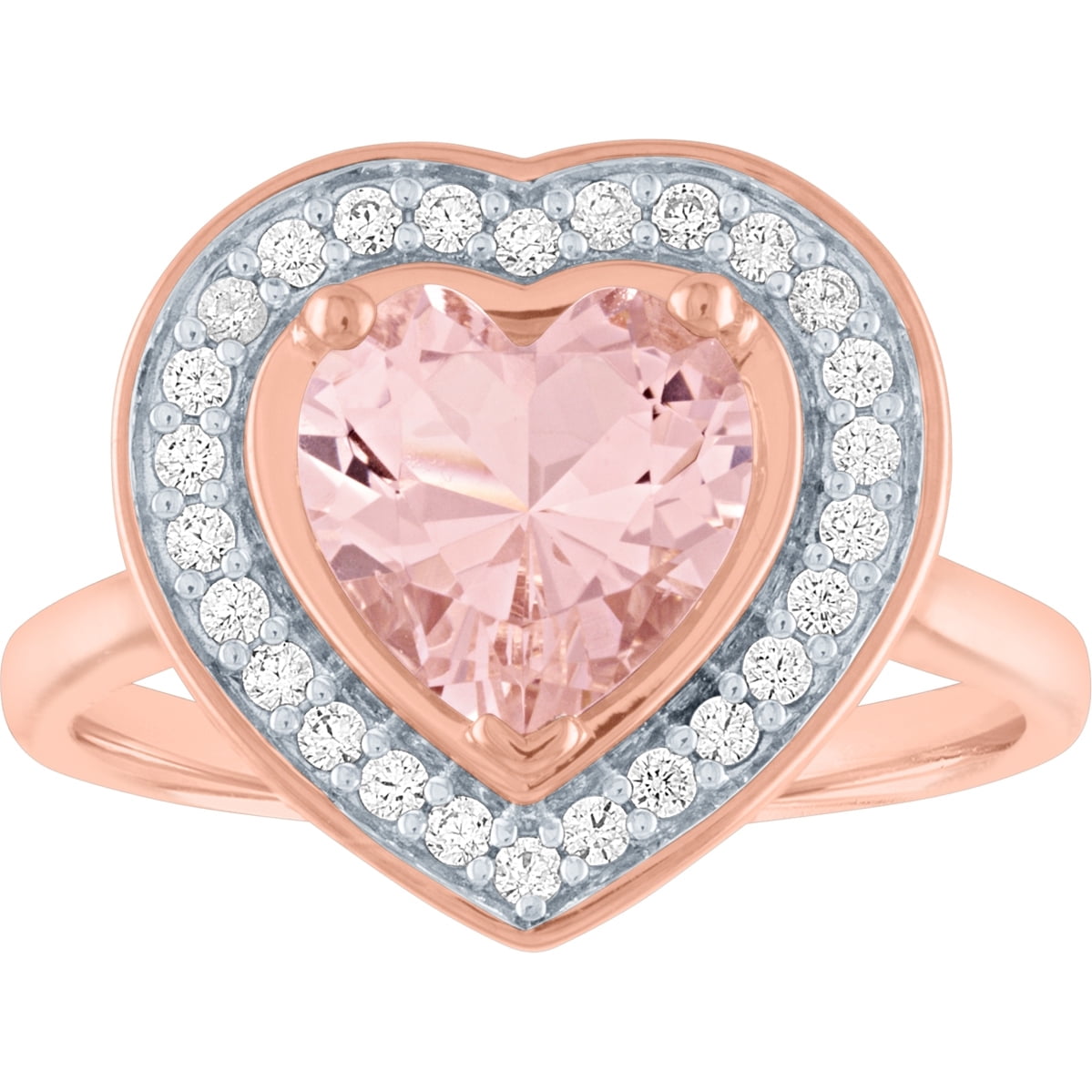 Believe by Brilliance Simulated Morganite and CZ Heart Ring in Sterling Silver with Plating