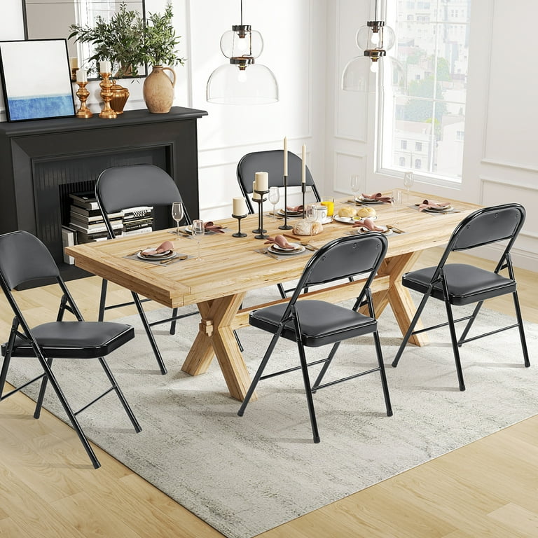 Joinsun Folding Leather Chairs 2 Pack, Black, Metal Frame, Padded