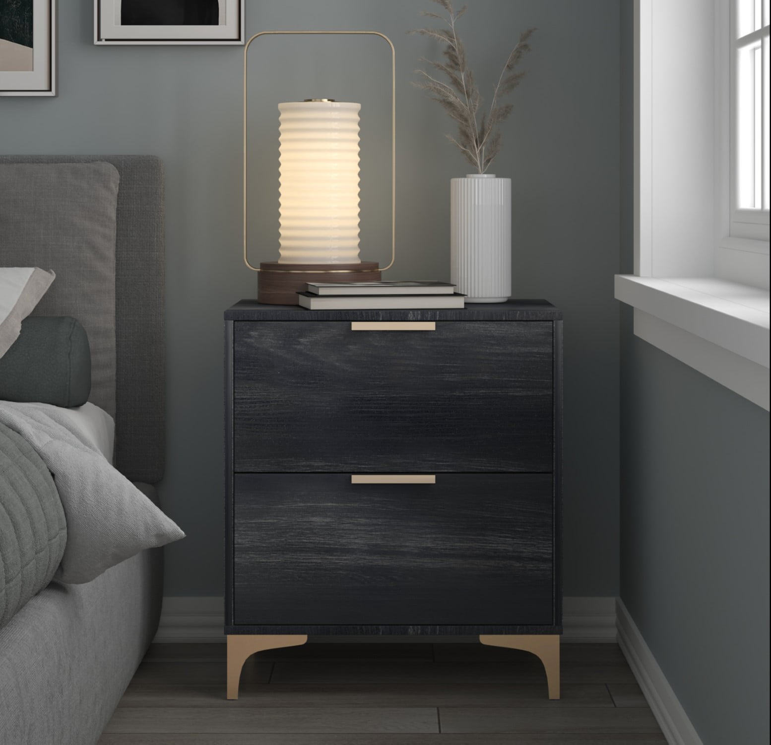 Home Design Sana Queen Upholstered Panel Bed Frame with 2 Nightstands for Adult Bedroom, Modern Style