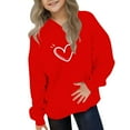 thumbnail image 2 of SERTG Girls Valentine's Hooded Sweatshirt Long Sleeve Casual with Heart Print Kids Spring Fall Fleece-Lined Solid Color Everyday Top(Red#1,11 Years), 2 of 5