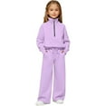 thumbnail image 2 of UACY Boys Girls Half Zip 2-Piece Sweatsuit, Mock Neck Sweatshirt and Wide Leg Sweatpants Set, Tracksuit Clothing Set with Pockets (Purple, 11-12 Years), 2 of 9