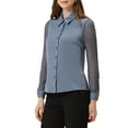 thumbnail image 4 of INSPIRE CHIC Women's Chiffon Textured Sheer Sleeve Button Down Work Shirt L Gray Blue, 4 of 6
