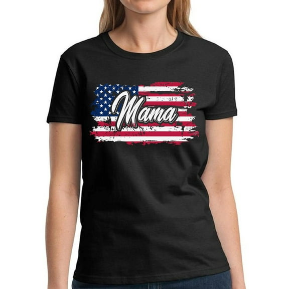 4th of July Gift Women Shirt American Flag Mama S M L XL 2XL 3XL Graphic Tee