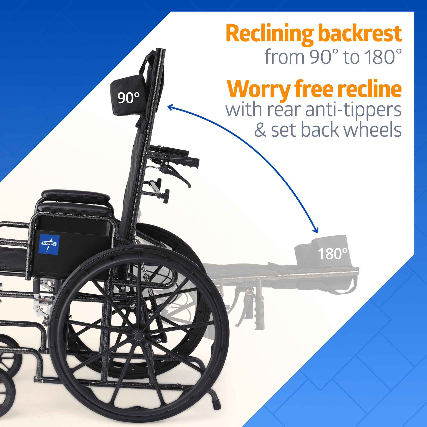 Medline Reclining Wheelchair with Removable Desk Arms, Elevating Legrests, 20-In Seat, 300 lb Weight Limit, Black