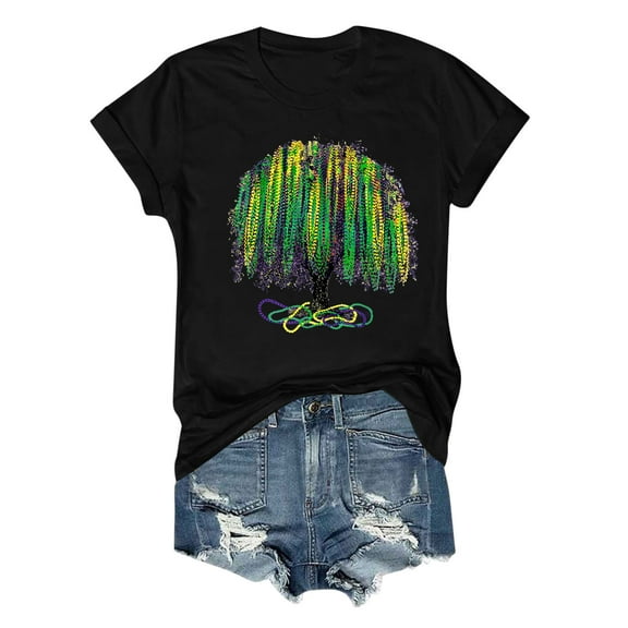 Mardi Gras TShirt Women Fat Tuesday Shirts Parade Street Carnival Short Sleeve Crew Neck Graphic Funny Tee Tops