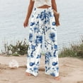 thumbnail image 5 of Dwralegc Wide Leg Pants Woman Lounge High Waisted Palazzo Pants Lightweight Wide-Leg Cotton Linen Trousers Plus Size Loose Fit Floral Print Pants with Pocket Sky Blue L, 5 of 5