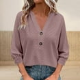 thumbnail image 3 of 3/4 Sleeve Tops for Women Babydoll Shirts Button V Neck T Shirts Hollow Out Eyelet Tunic Blouses Top Dressy Casual Blouses Trendy Loose Fit Tees Shirt Going Out Tops Plus Size, 3 of 6