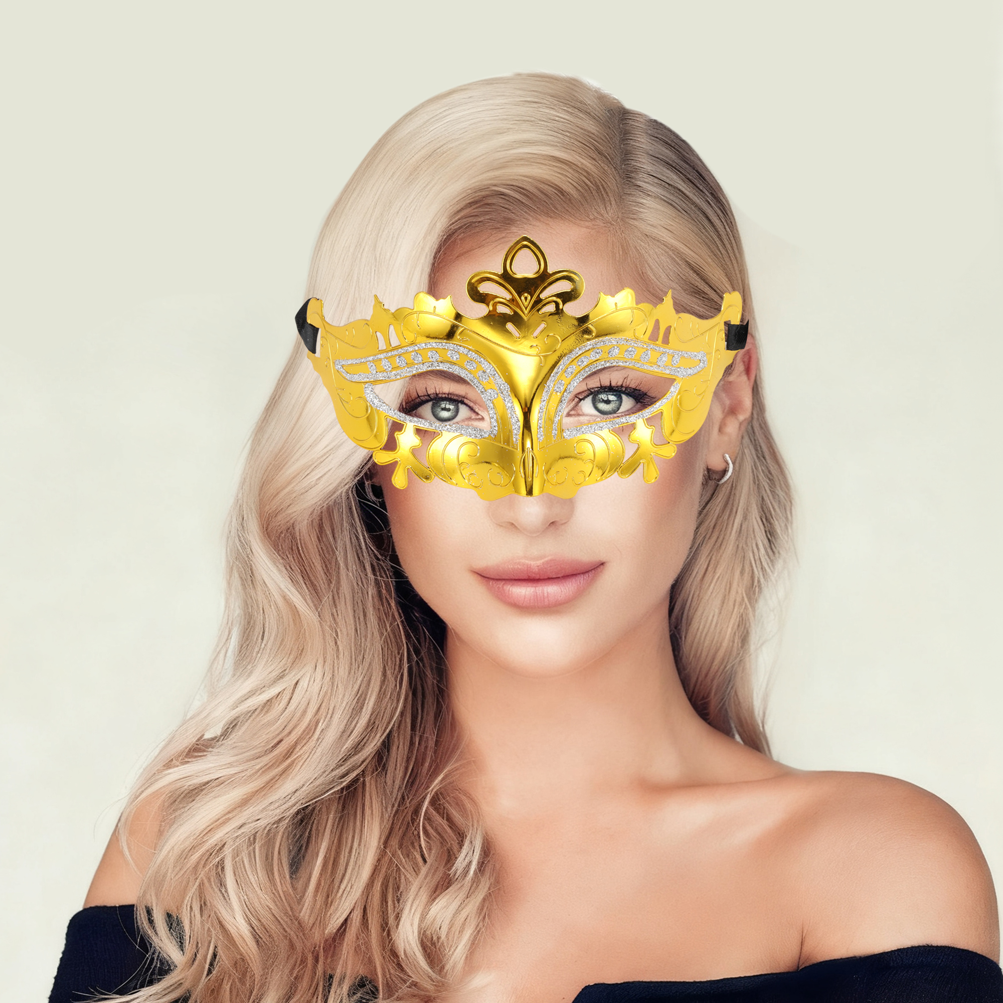 Unique Bargains 1 Pack Electroplated Half-face Party Mask for Masquerade Gold Tone