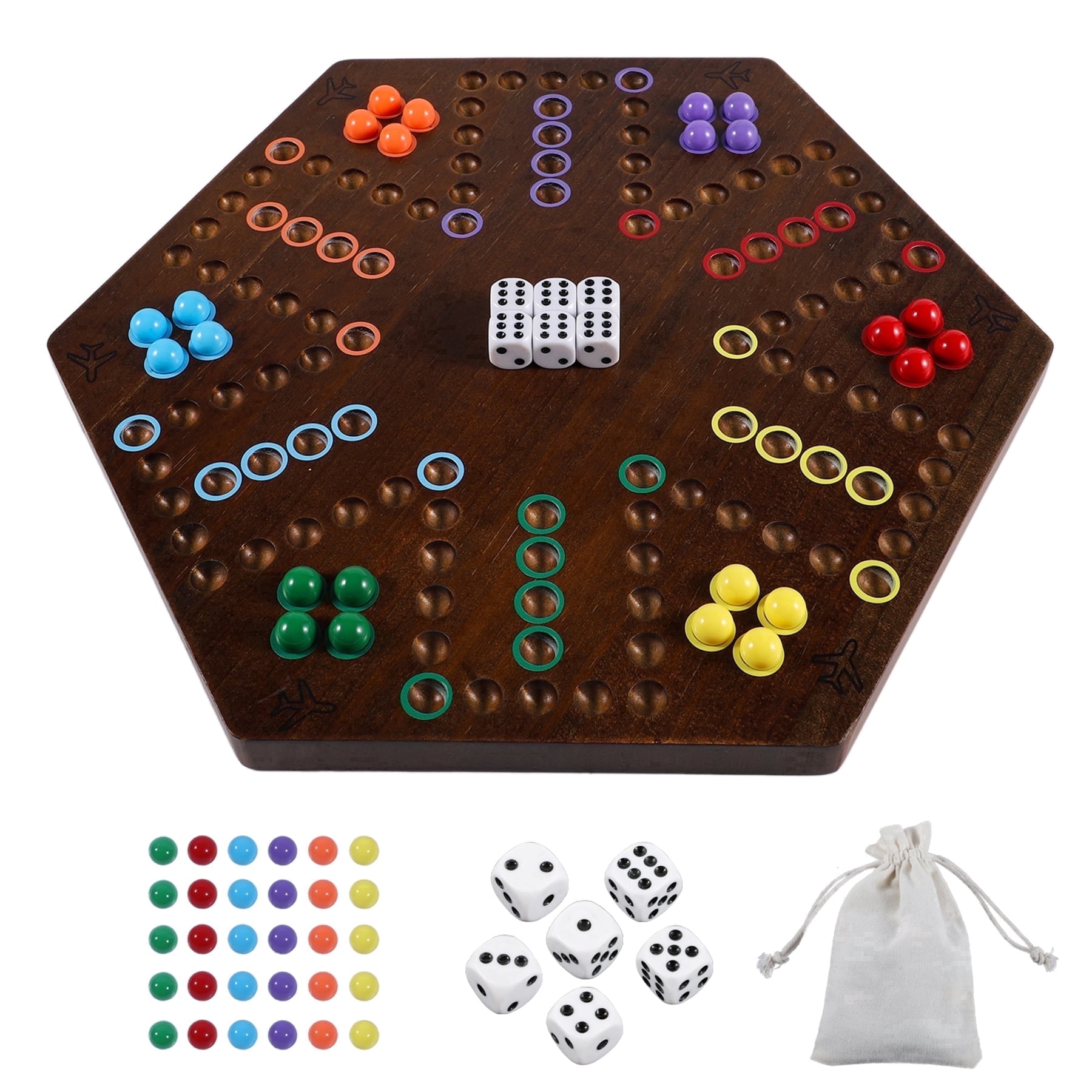 Wahoo Marble Fast Track Board Game, Rustic Brown, Thicken Wood, 4 and 6 Players, 2 Sided, 14.8 x 13 x 0.8 Inches