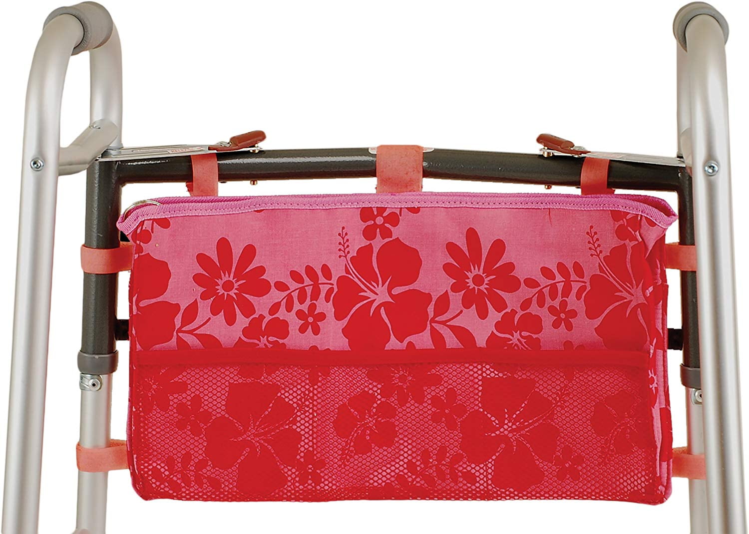 Folding Walker Bag, Aloha Pink, Bag attaches securely to the front of
