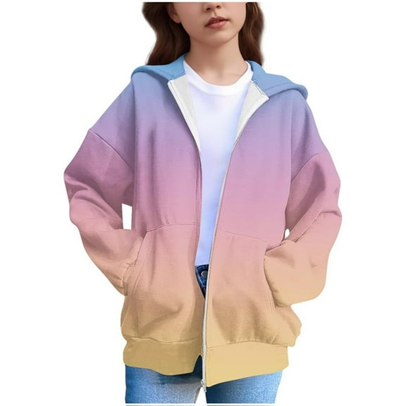 ATOGUTA Sweatshirts For Girls Kids Casual Long Sleeve Zip Up Tie-dye Hoodies Fall Jacket with Pockets Size 4T-12 Pink