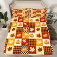 thumbnail image 5 of jejeloiu Autumn Harvest Pumpkin Queen Sheet Sets,Fall Maples Leaves Flat Sheet,Geometric Plaid Queen Fitted Sheet For Children,Luxury Bedroom Decor,4-Piece, 5 of 7