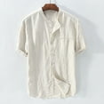 thumbnail image 2 of Jinhomg Men's Big and Tall Summer Shirts Lightweight Comfy Cotton Linen Beach Tops Casual Loose Short Sleeve Button Down Vacation Shirt Sales Today Clearance Beige S, 2 of 9