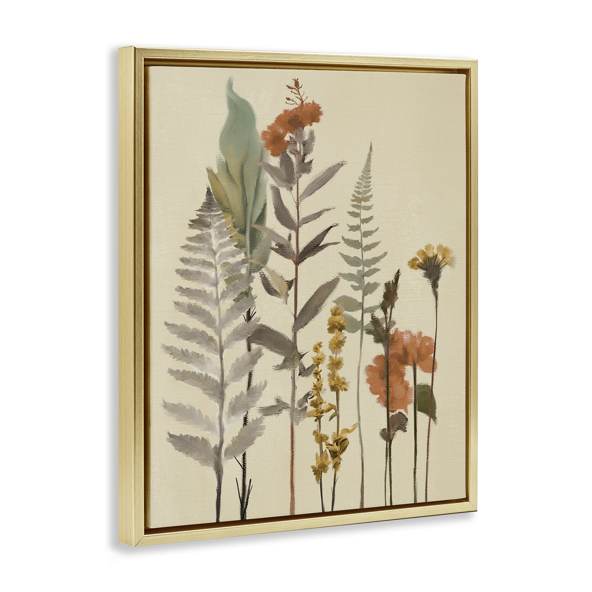 Stupell Industries Fall Botanicals and Ferns Gold Framed Floater Canvas Wall Art, design by Elizabeth Medley