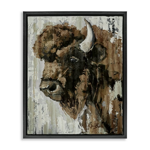 Stupell Industries Abstract Bison Visage Animals Painting Black Floater Framed Canvas Art Print Wall Art, 17 x 21