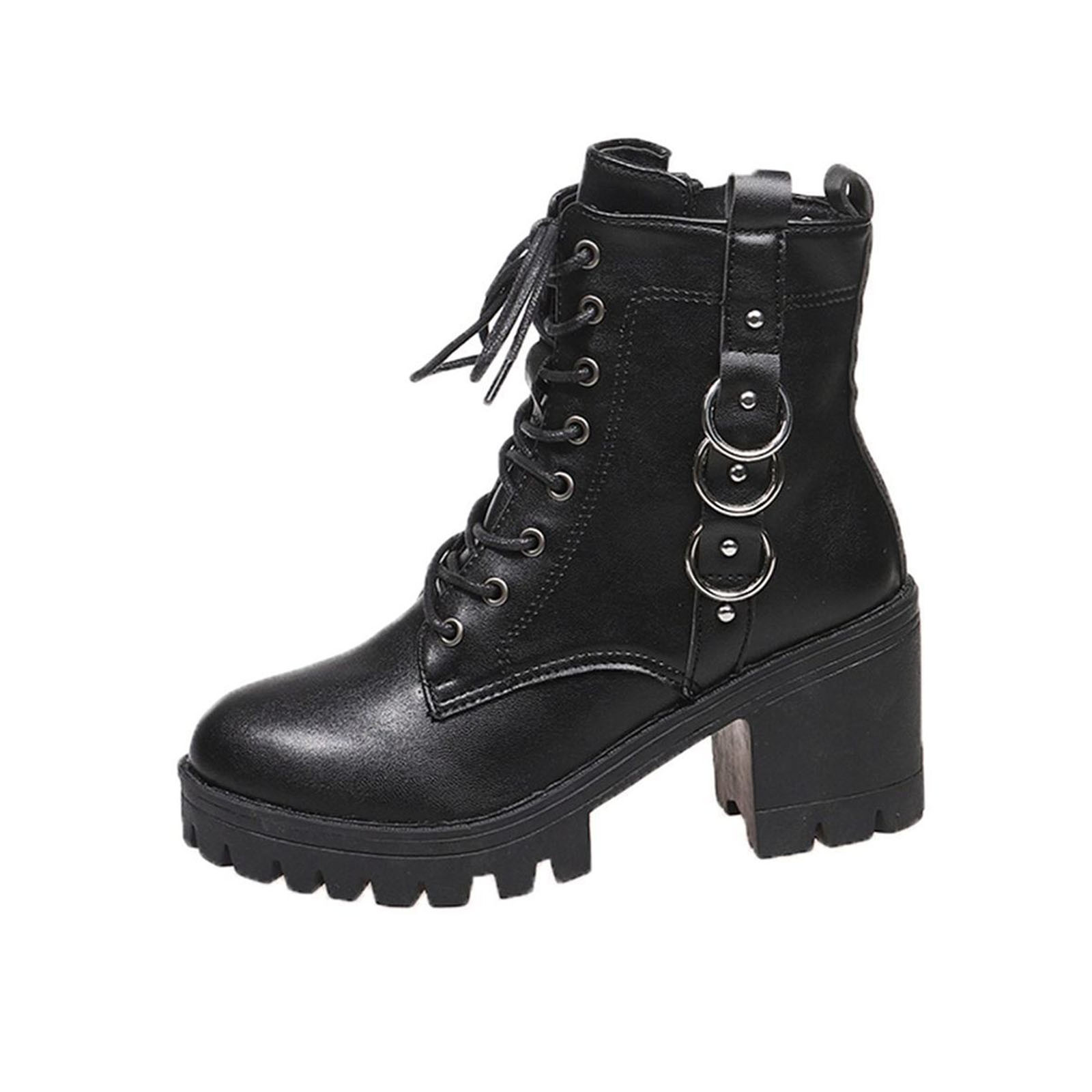 Wdhugt Women'S High Heel Ankle Boots Fashion Round Toe Tie Side