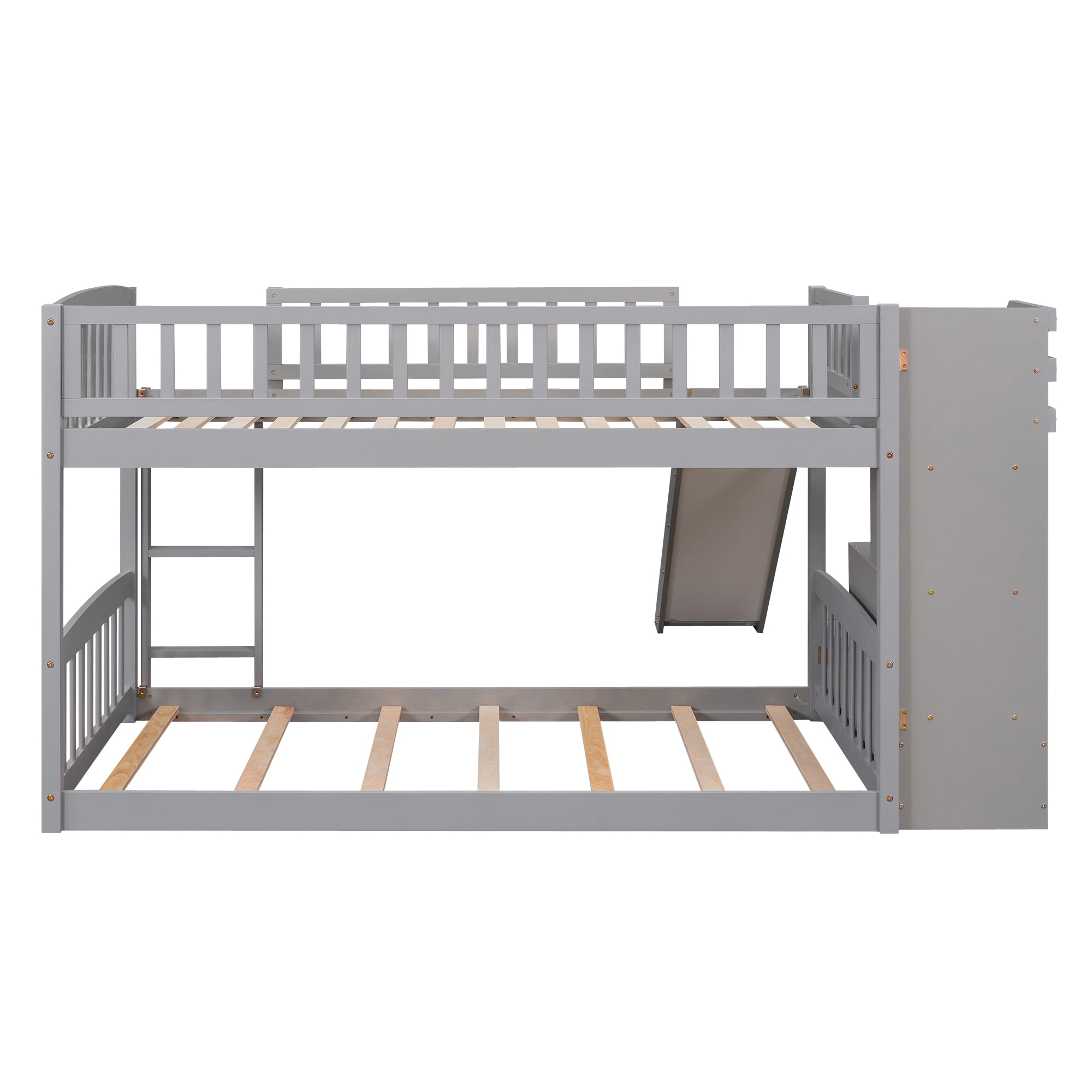Mintazer Twin Over Twin Bunk Bed with Storage Staircase & Convertible Slide, Kids Bunk Bed Frame with Guardrails & Ladder, No Box Spring Needed, Gray