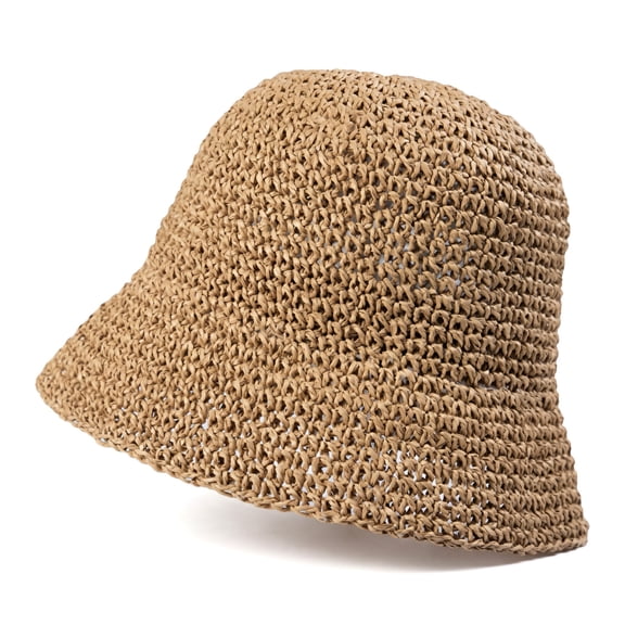 Straw Bucket Hat for Women Summer Sun Protection Braided Fisherman Hat Wide Brim Foldable Roll up Floppy Bucket Cap