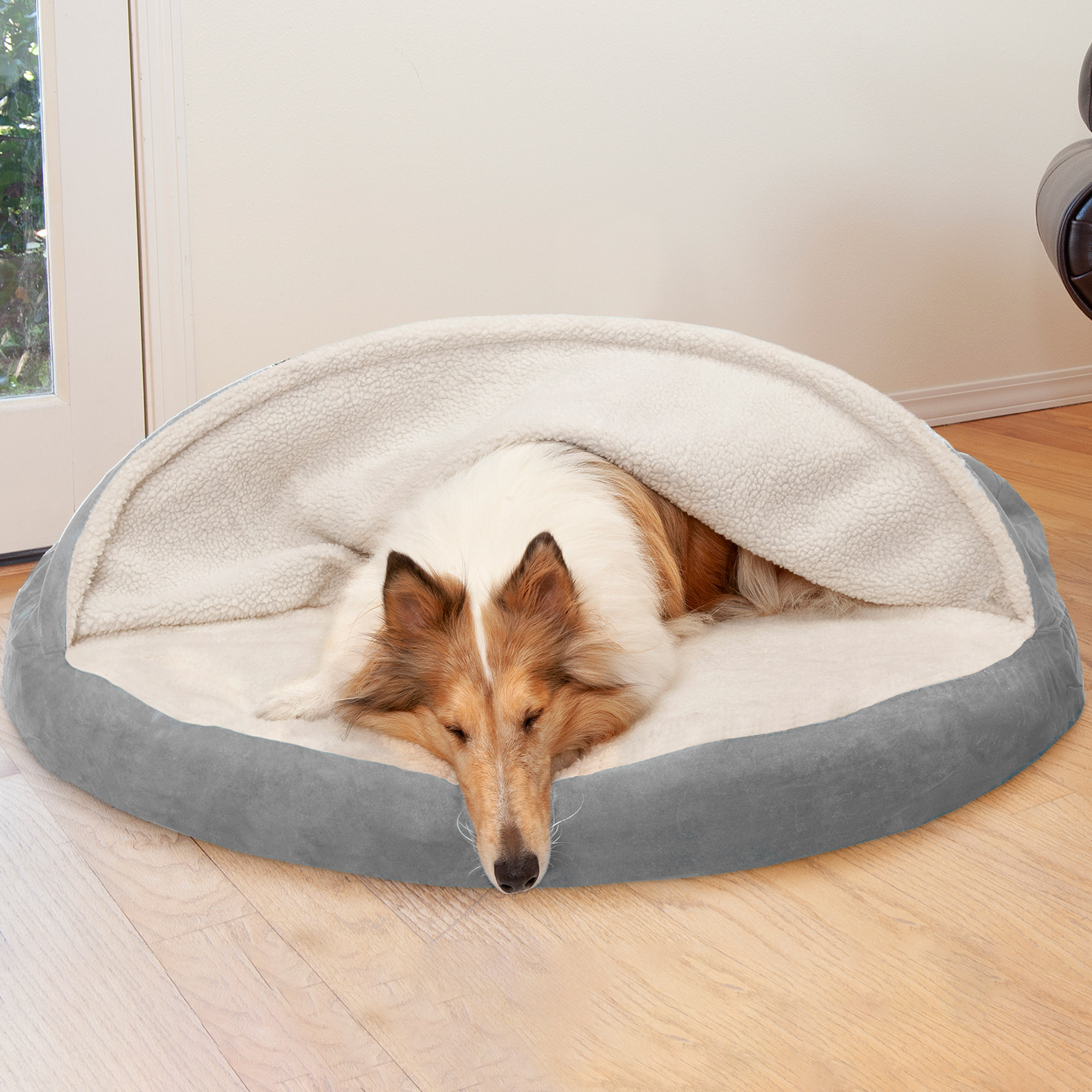 FurHaven Pet Products Faux Sheepskin Orthopedic Snuggery Burrow Pet Bed for Dogs & Cats - Espresso, 35