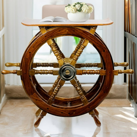 Nagina International Wooden Hand Crafted Ship Wheel Table Home Decor (30 Inches)