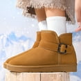 thumbnail image 2 of Snow Boots for Girls Boys Suede Slip on Furry Lined Buckle Ankle Strap Casual Platform Winter Flat Booties Khaki 2 Big Kid, 2 of 6