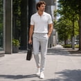 thumbnail image 3 of AZoiNM Men's Corduroy Short Sleeve Shirt Half Zip Collared Casual Stretch Fit Tee, 3 of 10