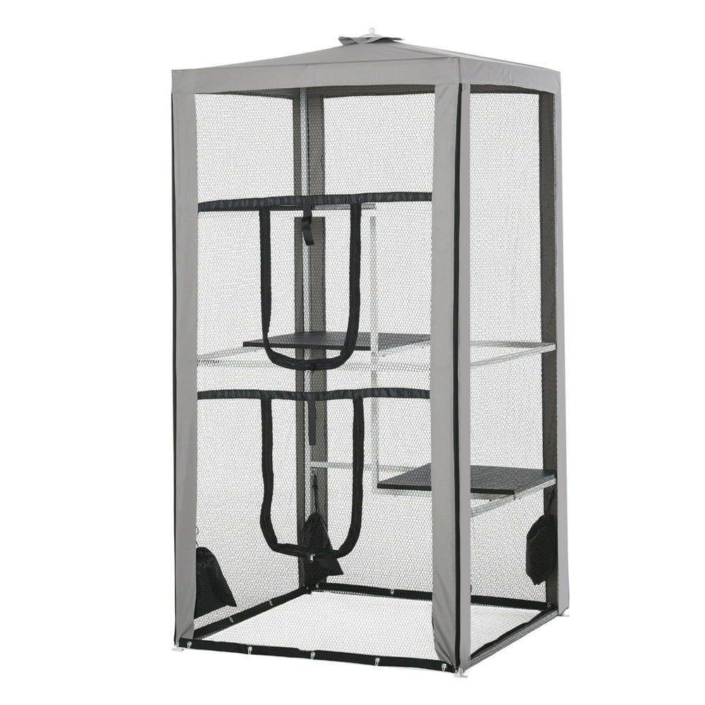 PawHut Outdoor Cat Enclosure Catio Indoor Playpen with 3 Platforms Door