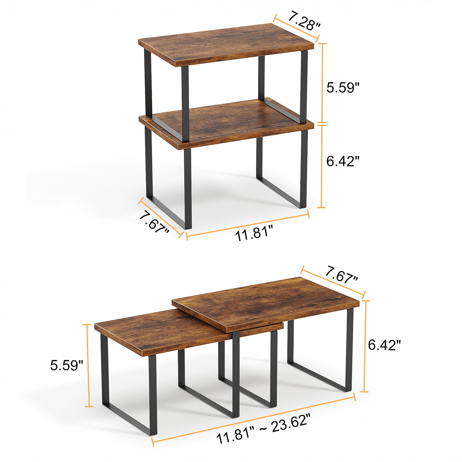 Yoneston 2 Pack Cabinet Organizers Shelf, Spice Rack, Stackable and Expandable Kitchen Counter Shelves, Brown