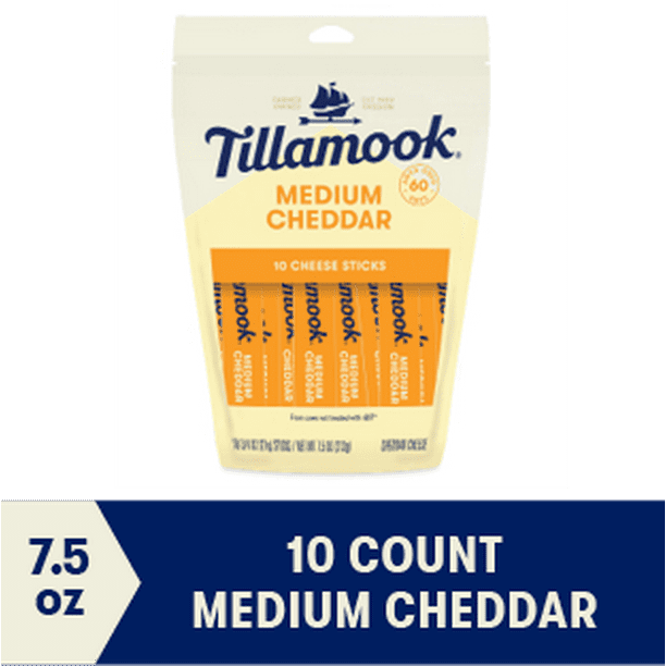 Tillamook Medium Cheddar Cheese Sticks, 7.5oz, 10ct