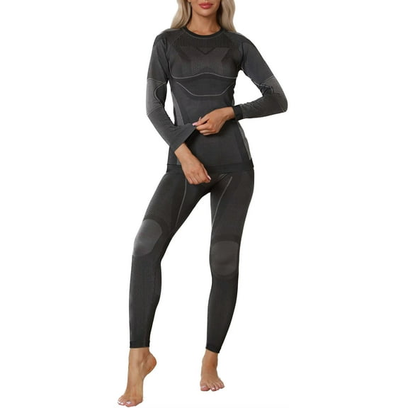Alove Long Thermal Underwear Set for Women Top & Bottom Base Layer Set Crew Neck Cold Weather Warm Suit