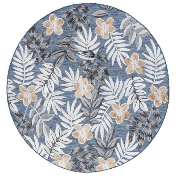 SAFAVIEH Cabana Blazhe Indoor/Outdoor Area Rug, Blue/Grey, 7' x 7' Round