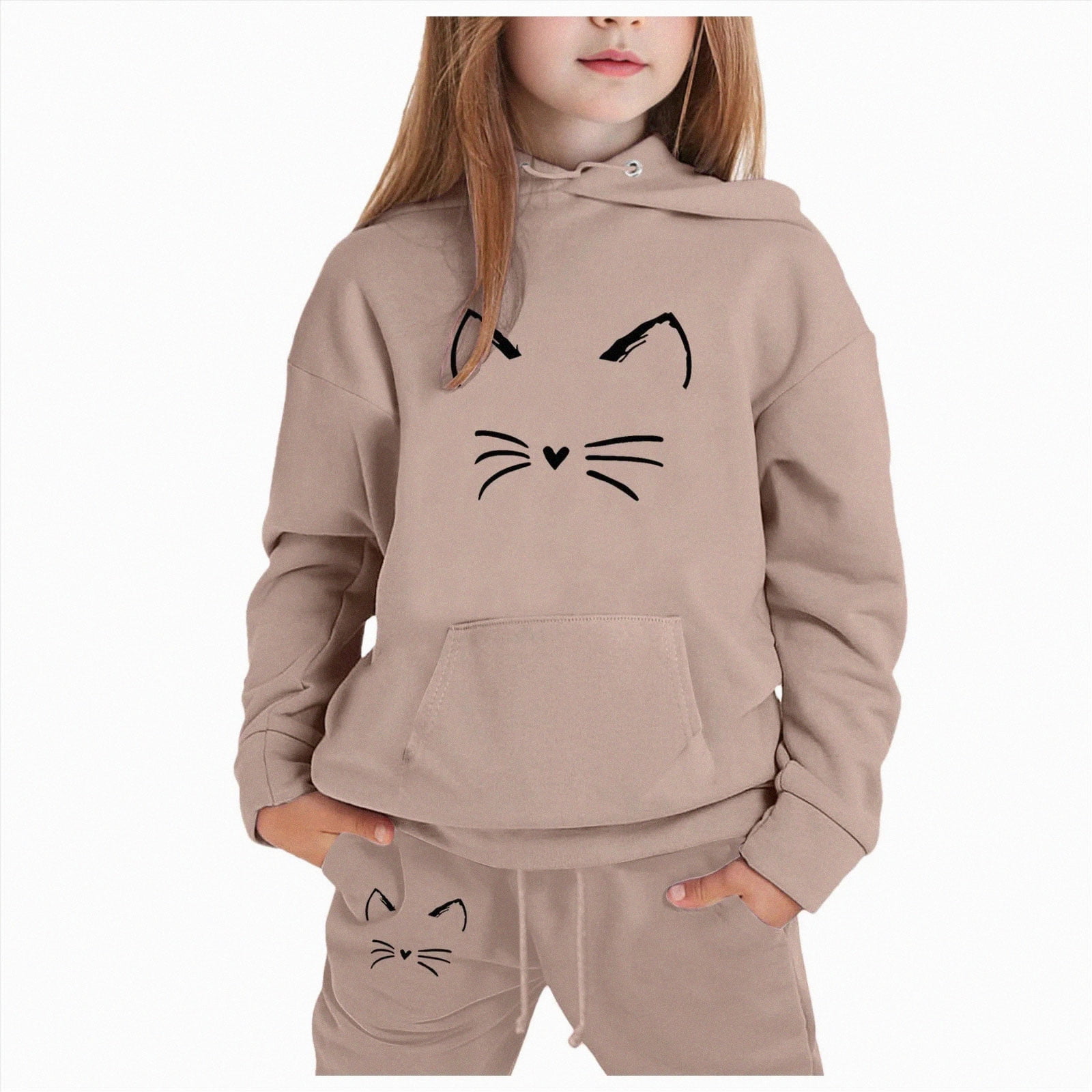 Toddler Baby Boy Girl Fall Winter Outfit Sweatshirt Pants Set Long Sleeve Tops Clothing Sets 6-12 Months 12-24 Months 2t 3t 4t 5t 6t 7t 8t 9t Children(Khaki 8-9 Years)