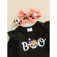 thumbnail image 5 of 3 Pcs Baby Girls Halloween Outfits, Letter Print Fly Sleeve Romper + Pumpkin  Skull Print Suspender Skirt + Bow Headband, 5 of 9