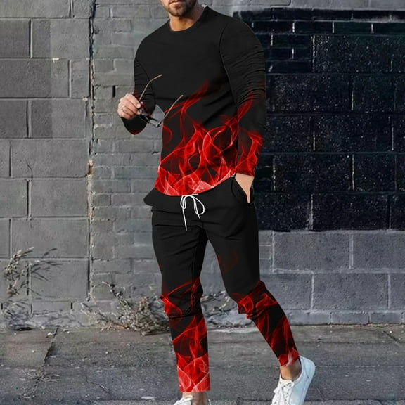 Wavsuf Sweatsuits 2pcs Sets Mens Jogger Set Long Tight Shirt Sweatshirt and Sweatpants Red Size 5XL