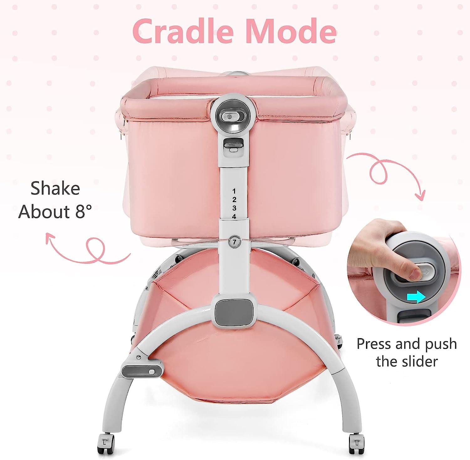 INFANS 3 in 1 Baby Bassinet, Folding Bedside Sleeper Crib with Mattress Pad, Height Angle Adjustable, Portable Rocking Cradle with Wheels Storage Basket Travel Bag for Infant Newborn (Pink)