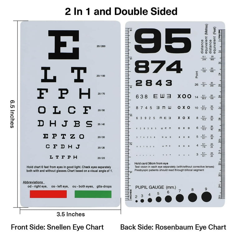 NOYOC 2 Pack Pocket Eye Chart for Students Kids Christmas Gifts, 2 in 1 Snellen Eye Chart 6 Feet and Rosenbaum Pocket Eye Chart, Handheld Double Sided