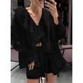 thumbnail image 2 of Women 2 Piece Outfits V Neck Ruffle Tie Front Blouse Tops Lounge Sets, 2 of 7