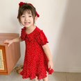 thumbnail image 1 of AMERTEER Aosijia Robe Princesse à Pois pour Filles avec Boutons Rétro Été Décontracté Rouge Manches Courtes Volantée Ligne A, 1 of 12