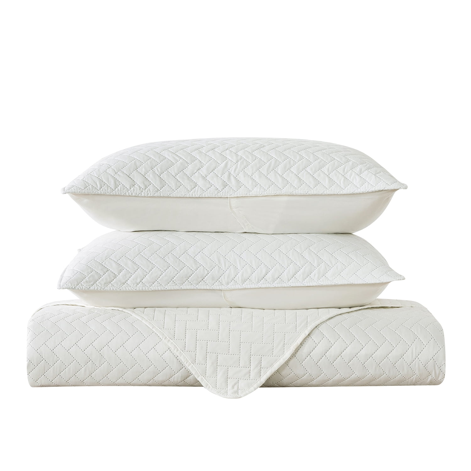 JML Quilt Set Queen Size Lightweight Bedspread, Soft Summer Quilt Bedding Set Coverlet for All Seasons with 3 Piece (1 Quilt, 2 Pillow Shams), White