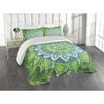 thumbnail image 2 of Ambesonne Mandala Quilted Coverlet 3 Pcs, Leaf Forms Nature, Queen Size, Green Blue, 2 of 4