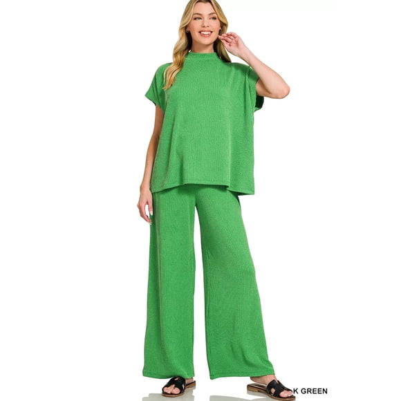 I AM A FASHION JUNKY Zenana Raised Rib Short Sleeve Tee & Pants Set