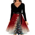 thumbnail image 5 of Women's Fashion Elegant Autumn and Winter Long Sleeve V-Neck Christmas Print Dress for Holiday Parties and Casual Wear, Stylish Women's Seasonal Dress,Vermilion,M, 5 of 5