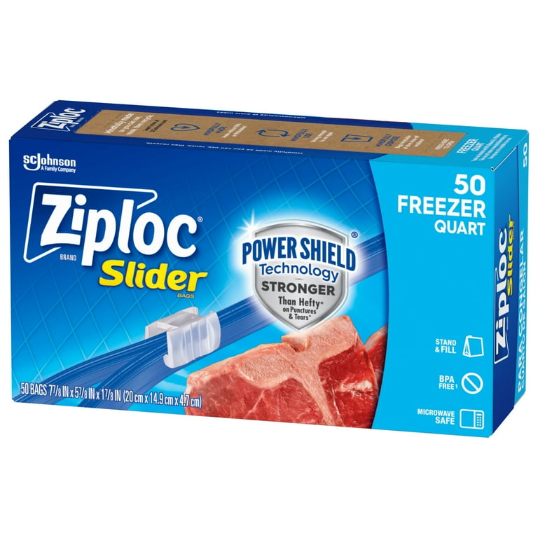 Ziploc, Slider Freezer Bags, Quart Food Storage, 50 Count