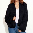 thumbnail image 5 of JGGSPWM Women's Open Front Faux Fluffy Cardigan Long Sleeve Winter Coat Shaggy Jacket Cropped Puffer Jacket Formal Fuzzy Cardigan Black L, 5 of 8